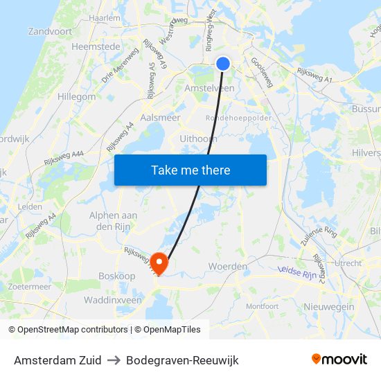 Amsterdam Zuid to Bodegraven-Reeuwijk map