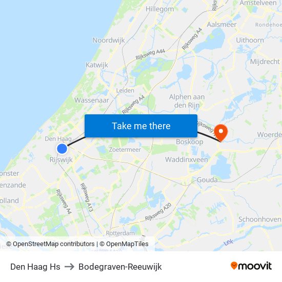 Den Haag Hs to Bodegraven-Reeuwijk map