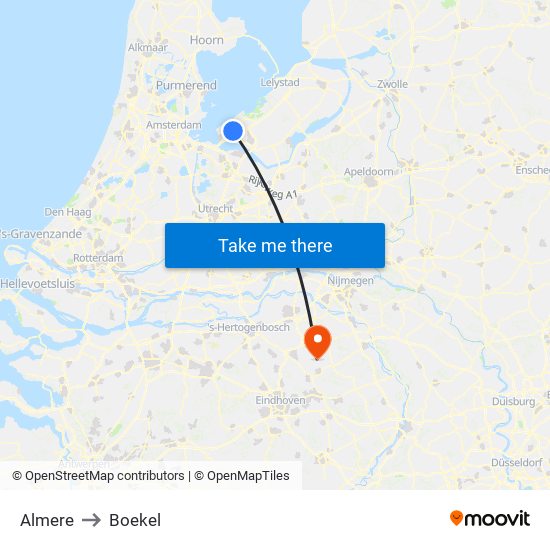 Almere to Boekel map