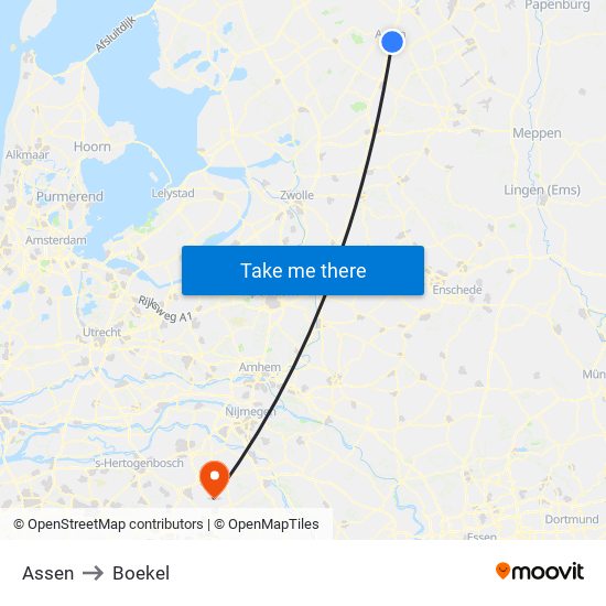 Assen to Boekel map