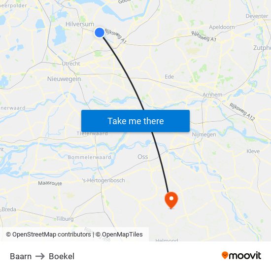 Baarn to Boekel map