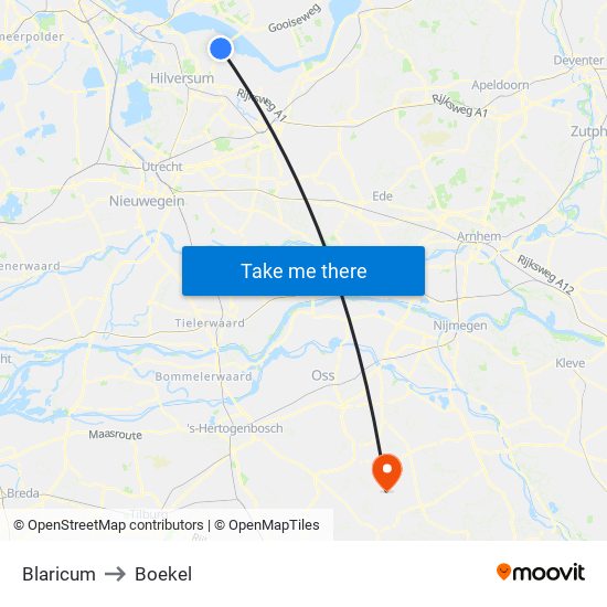 Blaricum to Boekel map