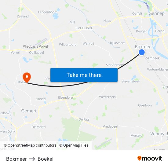 Boxmeer to Boekel map