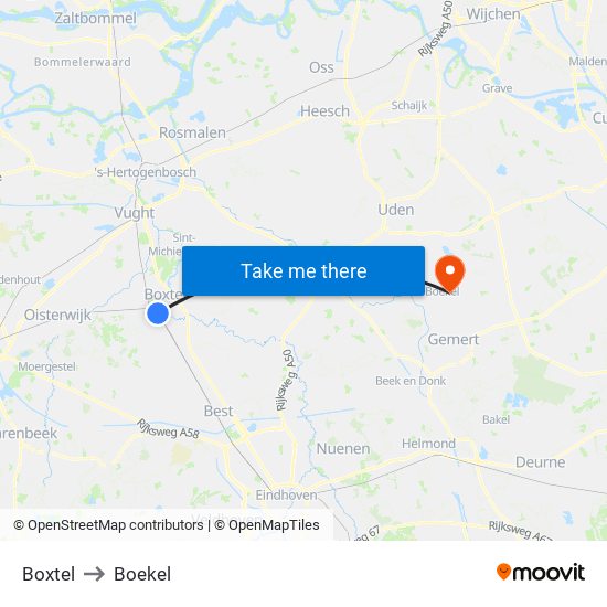 Boxtel to Boekel map