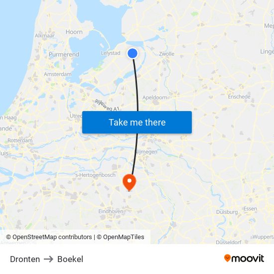 Dronten to Boekel map