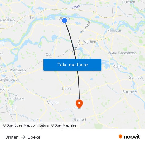 Druten to Boekel map