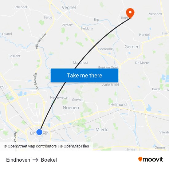 Eindhoven to Boekel map