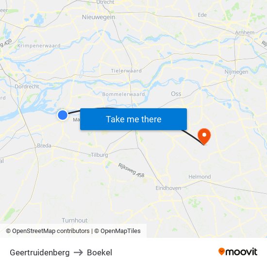 Geertruidenberg to Boekel map