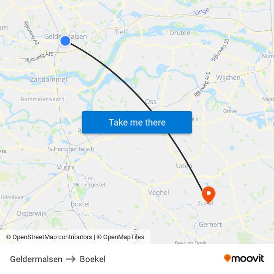 Geldermalsen to Boekel map