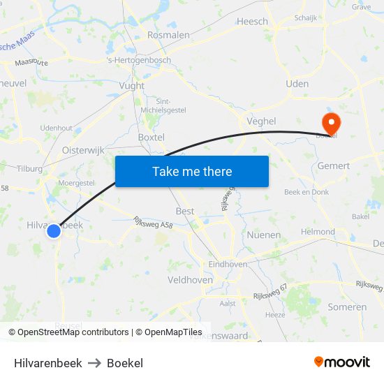 Hilvarenbeek to Boekel map