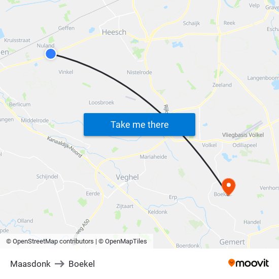 Maasdonk to Boekel map