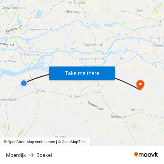 Moerdijk to Boekel map