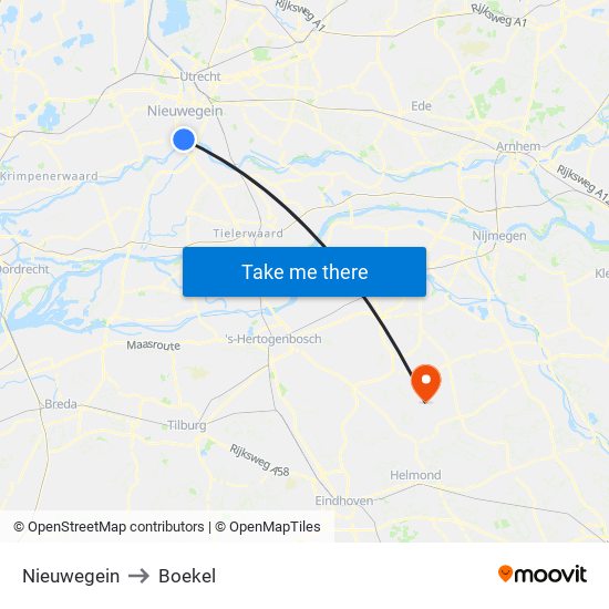 Nieuwegein to Boekel map