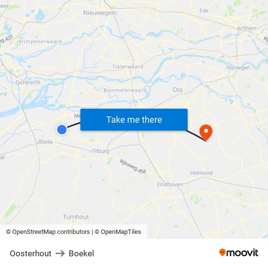 Oosterhout to Boekel map