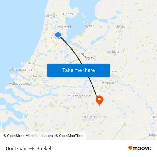 Oostzaan to Boekel map