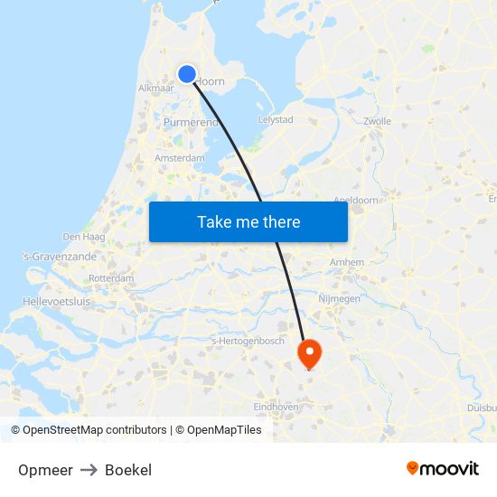 Opmeer to Boekel map
