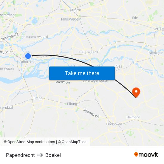 Papendrecht to Boekel map