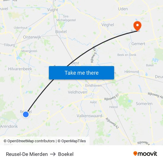 Reusel-De Mierden to Boekel map