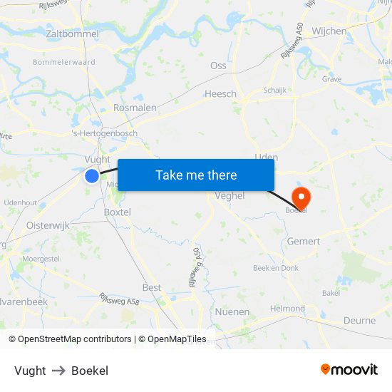 Vught to Boekel map