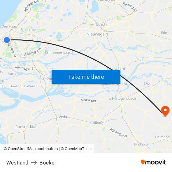 Westland to Boekel map