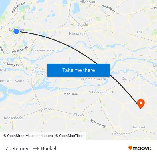 Zoetermeer to Boekel map