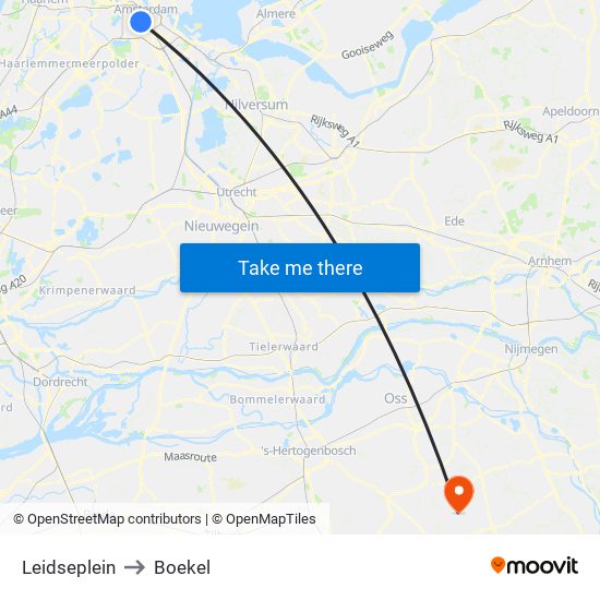 Leidseplein to Boekel map