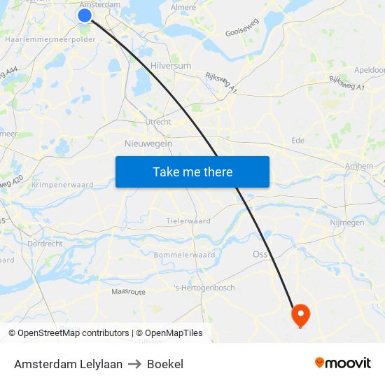 Amsterdam Lelylaan to Boekel map