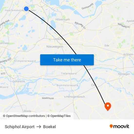 Schiphol Airport to Boekel map