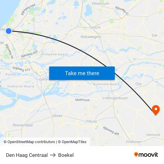 Den Haag Centraal to Boekel map