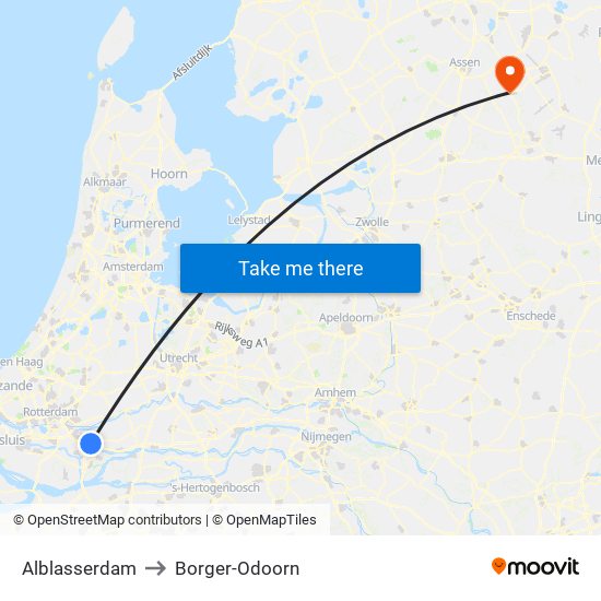 Alblasserdam to Borger-Odoorn map