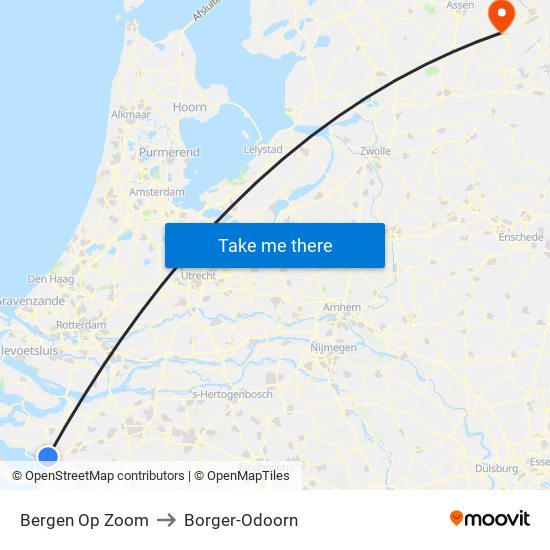 Bergen Op Zoom to Borger-Odoorn map
