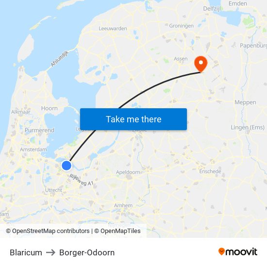 Blaricum to Borger-Odoorn map