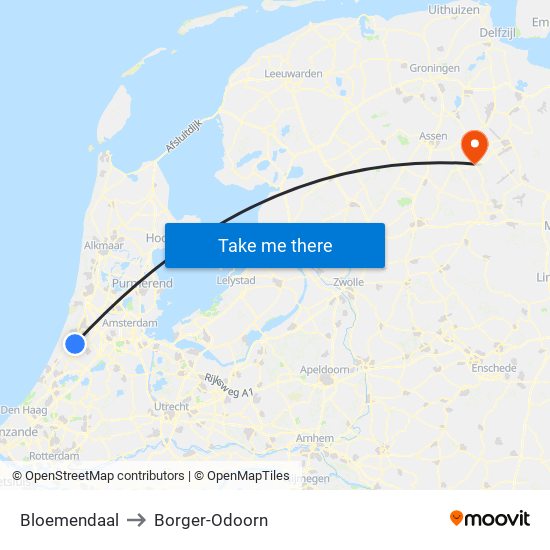 Bloemendaal to Borger-Odoorn map