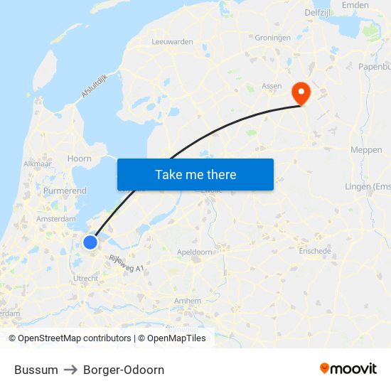 Bussum to Borger-Odoorn map