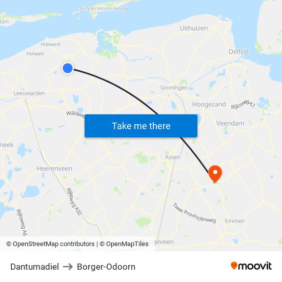 Dantumadiel to Borger-Odoorn map