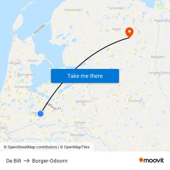 De Bilt to Borger-Odoorn map