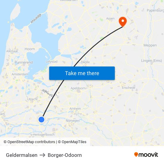 Geldermalsen to Borger-Odoorn map