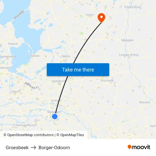 Groesbeek to Borger-Odoorn map