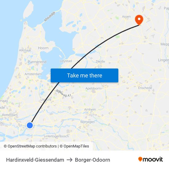 Hardinxveld-Giessendam to Borger-Odoorn map