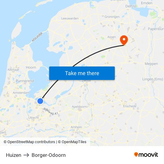 Huizen to Borger-Odoorn map