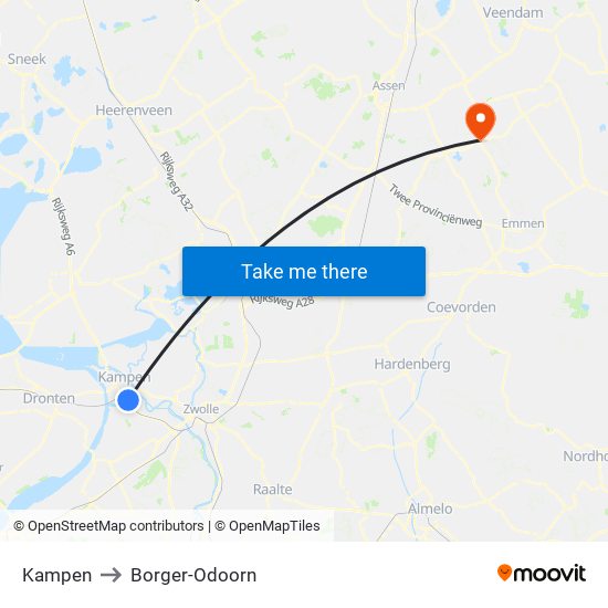 Kampen to Borger-Odoorn map