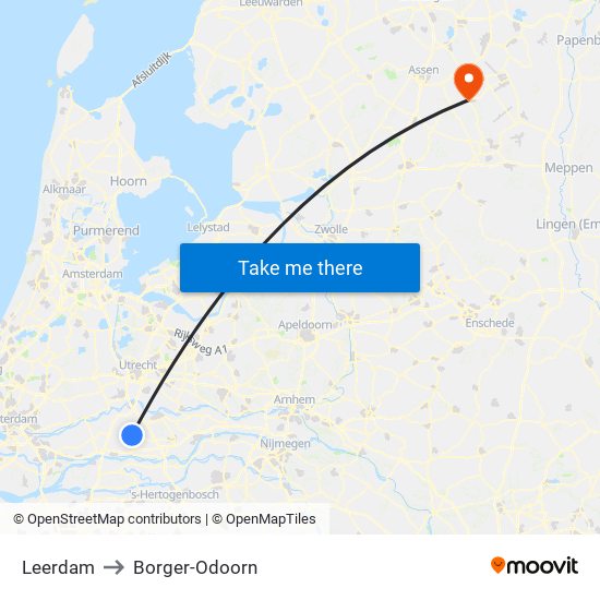 Leerdam to Borger-Odoorn map