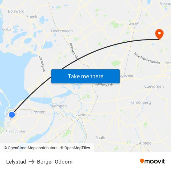 Lelystad to Borger-Odoorn map