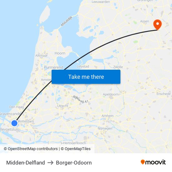 Midden-Delfland to Borger-Odoorn map