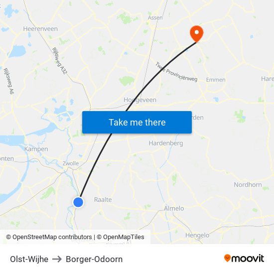 Olst-Wijhe to Borger-Odoorn map