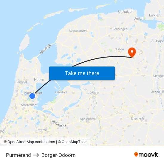 Purmerend to Borger-Odoorn map