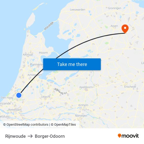 Rijnwoude to Borger-Odoorn map