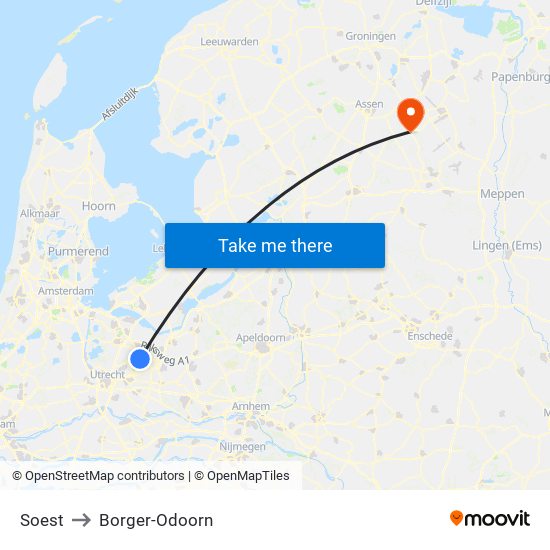 Soest to Borger-Odoorn map