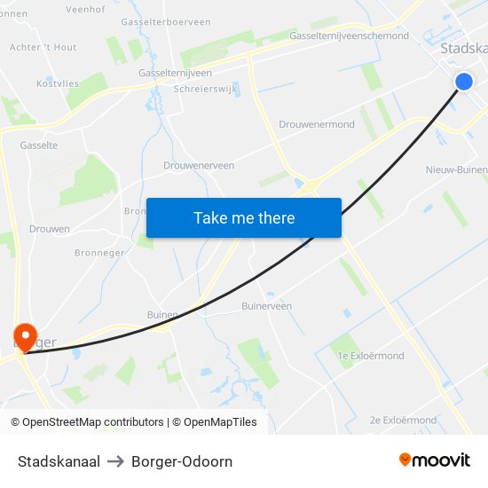 Stadskanaal to Borger-Odoorn map