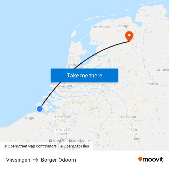 Vlissingen to Borger-Odoorn map